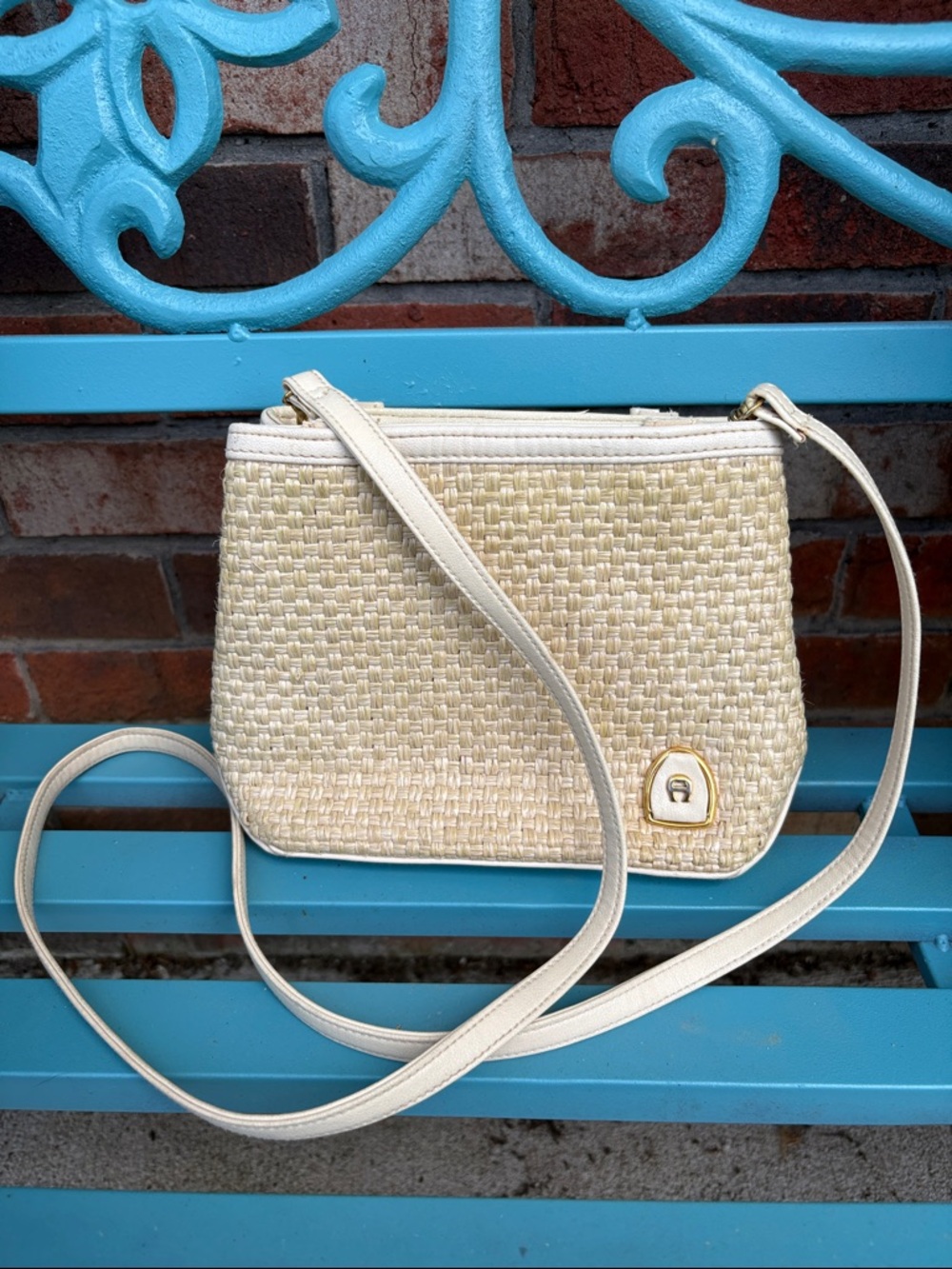 Aigner Cream Woven Crossbody Bag by